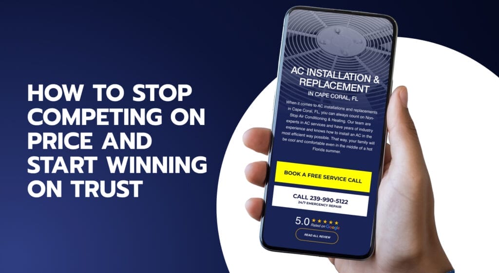 HVAC service landing page highlighting AC installation, financing, and trust signals